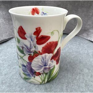 Stechcol Fine Bone China Sweet Pea Floral Mug 12 oz White Colorful Flower Design